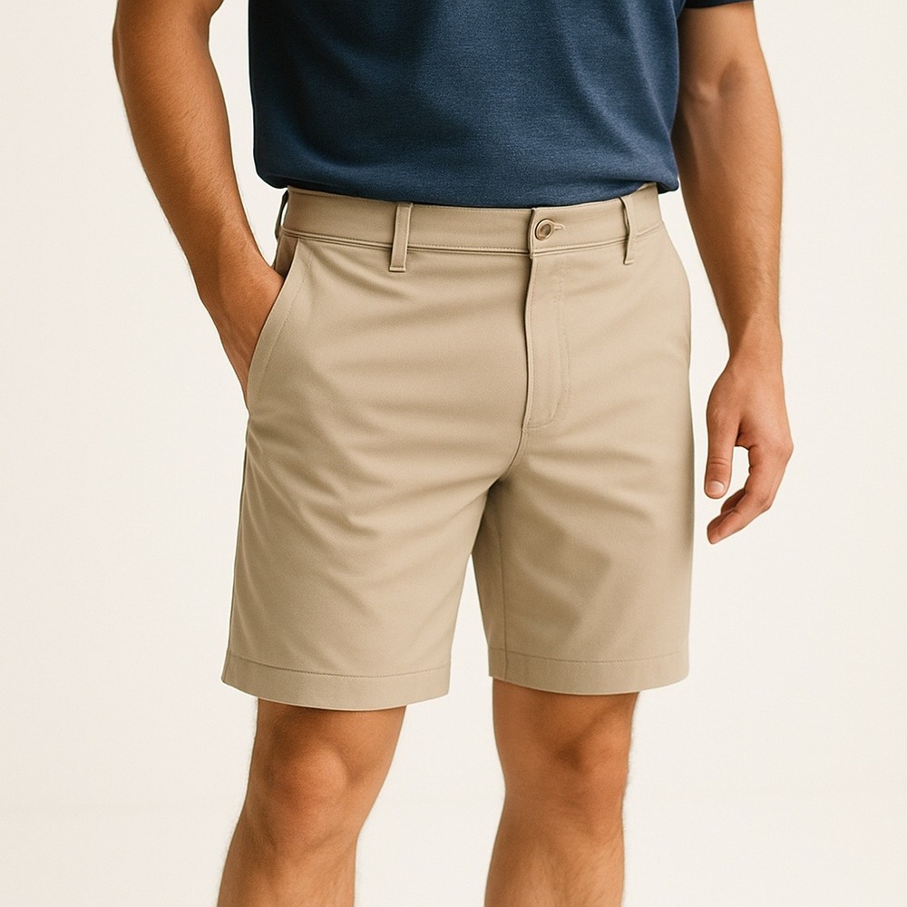 FootJoy Mens Golf Shorts Tan‎ Flat Front Stretch Polyester Spandex W36- FLAWS